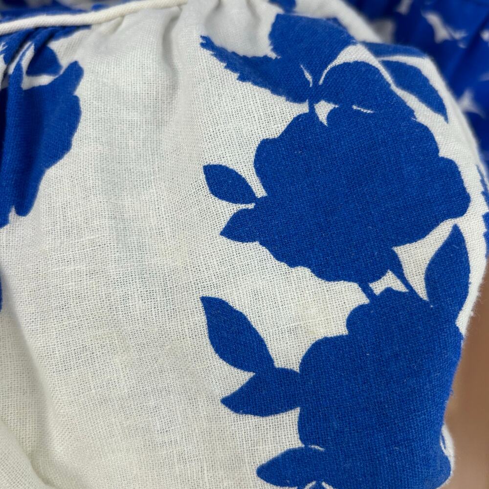 Cynthia Rowley Blue White Floral Linen Tiered Midi Dress Boho Cottagecore Size S - Picture 2 of 8
